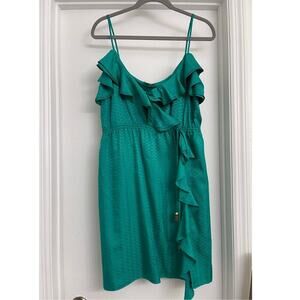 Milly 100% Silk Ruffle Dress Wedding Guest Fairycore Romantic Teal Green Sz L